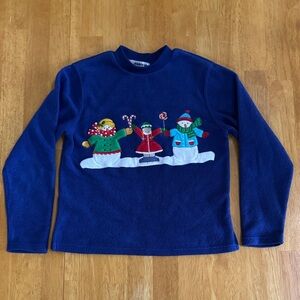 Vintage Blue Fleece Holiday Pullover with Snowman Design Christie Brooks